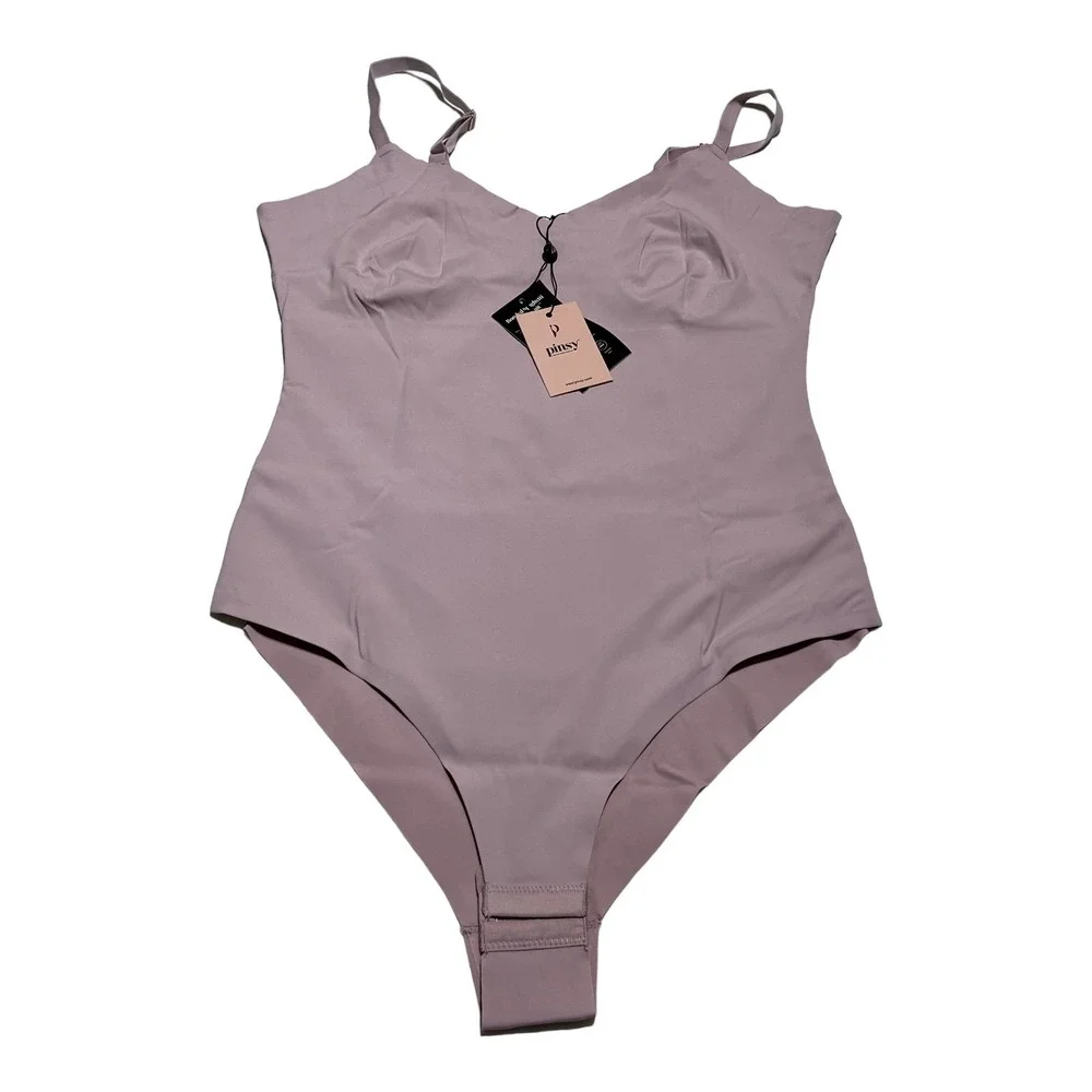 Pinsy V Neck Spaghetti‎ Strap Hourglass Shapewear Bodysuit LARGE LILAC CHEEKY
